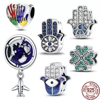 Зеленый клевер и злые глаза, очаровательные бусины, подходят для оригинального браслета из стерлингового серебра 925 пробы, модные украшения для женщин, подарок