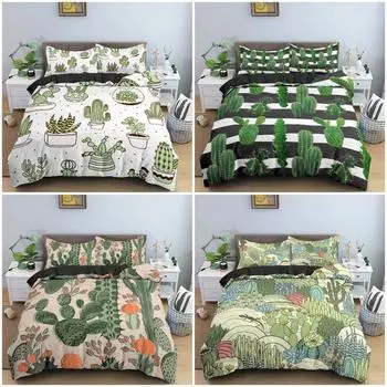 Зеленый комплект пододеяльников с рисунком кактуса, роскошный комплект постельного белья, декор для спальни, постельное белье, наволочка King Queen Twin, одинарный размер 2/3 шт. Baby Size 133x70cm
