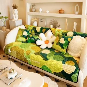 Зеленый короткий плюшевый чехол для дивана, зимнее тепло, утолщенный противоскользящий чехол для дивана, современный декор для гостиной, чехол для дивана 70x70