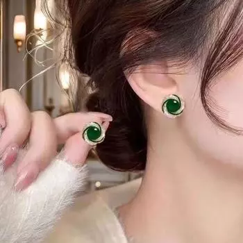 Зеленый кошачий глаз камень S925 серебряные серьги на булавке старшие элегантные серьги темперамента женские женские зелёный