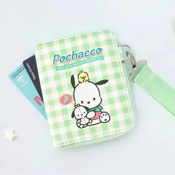 Зеленый кошелек Pochaco с ремешком для хранения карт в клетку