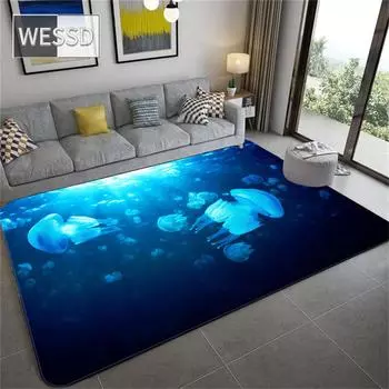 Зеленый ковер с медузой для гостиной, 3D напольный коврик, коврик из губки с океанскими животными для подростков, спальни, прикроватный коврик, нескользящий коврик для прихожей 40x60cm 1pcs