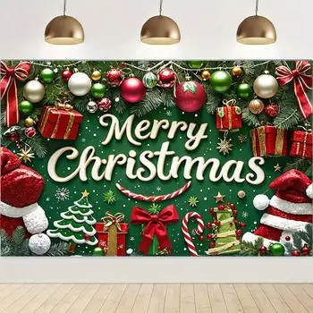 Зеленый Красный Веселый Рождественский Фон Санта Снеговик Большой Баннер Уличные Украшения Для Дома И Сада Для Рождественской Вечеринки Новогодние Декорации