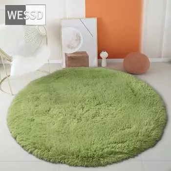 Зеленый круглый пушистый ковер для детской комнаты, однотонный плюшевый ковер для спальни, мягкий коврик с длинными волосами, круглый коврик для ванной, милое украшение, коврик для стула Diameter 60cm