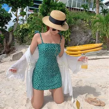 Зеленый купальник женский купальник сексуальный цветочный принт платье плавание монокини пляжный купальный костюм XL белый