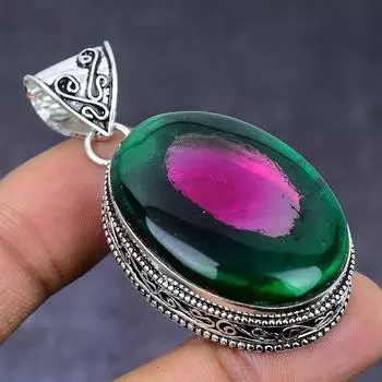 Зеленый лабрадорит драгоценный камень 925 пробы серебряный кулон 2.17 h9f72