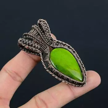 Зеленый лабрадорит, драгоценный камень, медная проволока ручной работы, подвеска для ювелирных изделий для подарка 2.83 Inches зелёный