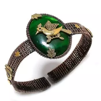 Зеленый лабрадорит драгоценный камень ручной работы медная проволока браслет-манжета регулируемый C7c64