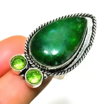 Зеленый лабрадорит перидот, 925 проба, посеребренное ювелирное кольцо, размер 9