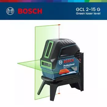 Зеленый лазерный уровень Bosch GCL2-15G, уровень для маркировки зеленым светом GCL 2-15G, эффективный диапазон маркировки: 15 метров