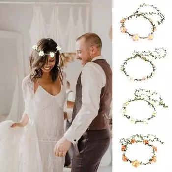 Зеленый лист, цветочный декор, головной убор-гирлянда, свадебный головной убор с цветочной гирляндой и лентой, реквизит для свадьбы, дня рождения, вечеринки