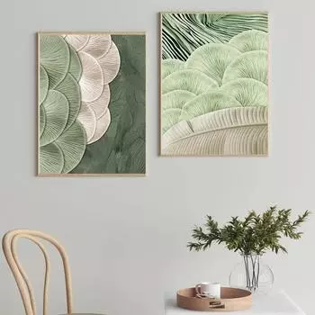 Зеленый лист гинкго плакаты лист вышивка текстура принты холст живопись скандинавские настенные художественные картины для домашнего декора комнаты 21X30cm No Frame