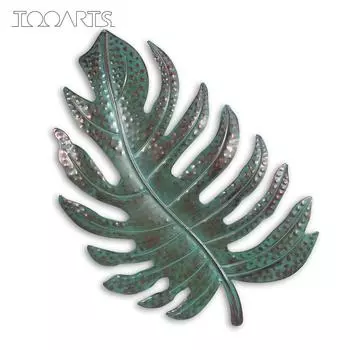 Зеленый лист Настенный декор Лист Металлическая настенная художественная скульптура Винтаж Деревенский домашний декор Украшение жизни синий