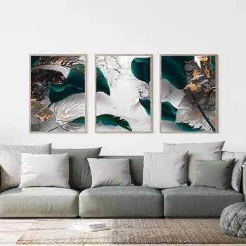 Зеленый лист, золотой, белый, мраморный эффект, холст, постер, абстрактная живопись, настенный художественный принт, скандинавские современные картины, домашний декор для гостиной 21x30cm No Framed