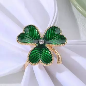 Зеленый масляный капающий бриллиантовый клевер Кольца для салфеток Растение Металлический держатель салфеток для украшения стола и аксессуаров Ханука
