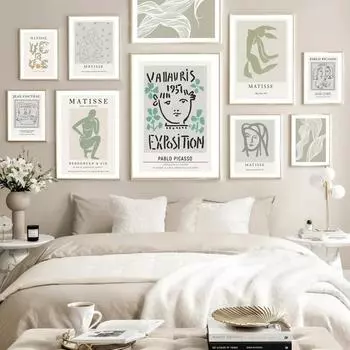 Зеленый Матисс Пикассо Абстрактные линии Девушки Настенная живопись Печать на холсте Картина скандинавский постер Картины для гостиной Украшение дома 21x30cm No Framed