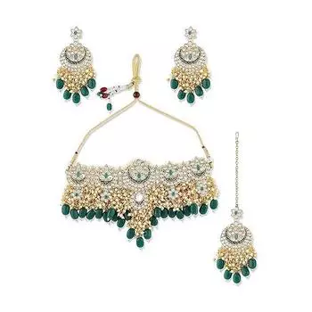 Зеленый Минакари свадебный чокер ожерелье серьги и маангтикка комплект для женщин