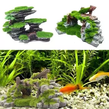 Зеленый мох, пуховый мостик, украшение для аквариума, искусственная рыба, креветка, скрывающая пещеру, аксессуары для аквариума 01