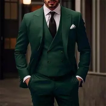 Зеленый мужской комплект из 3 предметов, свадебные платья, костюмы, приталенные смокинги, формальный мужской костюм для жениха (Блейзер+Жилет+Брюки) S синий