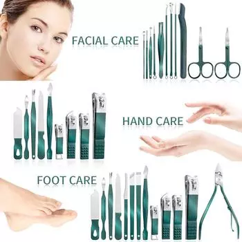 Зеленый набор из 7/13/24 шт. ножниц для ногтей и педикюра из нержавеющей стали - портативный маникюрный и педикюрный инструмент набор кусачек для ногтей T