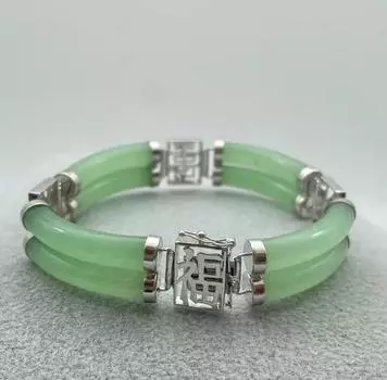 ЗЕЛЕНЫЙ НЕФРИТ Ювелирный браслет 7,5 дюйма