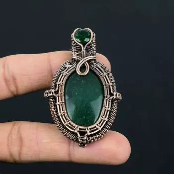 Зеленый нефритовый драгоценный камень, ювелирные изделия ручной работы, подвеска из чистой медной проволоки для женщин 2.56 Inches зелёный
