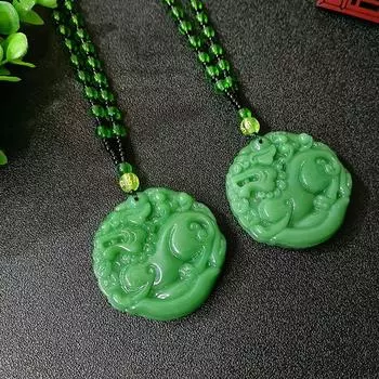 Зеленый нефритовый дракон, вырезанное вручную ожерелье с подвеской, китайский амулет, женское мужское украшение на удачу, аксессуары для вечеринок, подарок