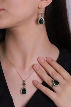 Зеленый нефритовый изумрудный камень Хюррем Султан Капля Аутентичный серебряный тройной женский комплект регулируемое кольцо