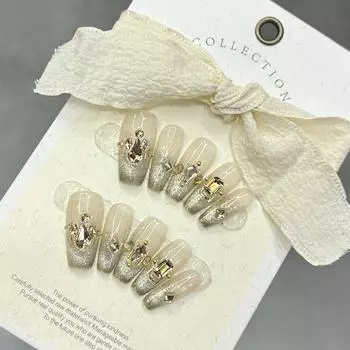 Зеленый носимый наклейка для ногтей средней длины, ледяной прозрачный дышащий стиль XS