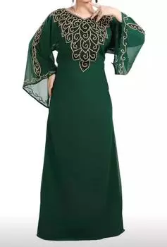 Зеленый новый марокканский кафтан Фараша Дубай Стильное платье Жоржет Абая Платье XS зелёный