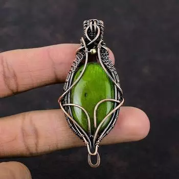 Зеленый огненный лабрадоритовый кулон, медная проволока, обернутая кулоном, ручная работа, дизайнерское медное украшение, оригинальный кулон с драгоценным камнем, подарок для женщин