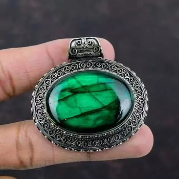 Зеленый огонь, лабрадорит, драгоценный камень, подвеска из стерлингового серебра 925 пробы, подвеска ручной работы, лабрадорит, ювелирный подарок для нее, изящный винтажный кулон