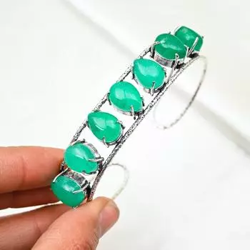 Зеленый Оникс 925 пробы сплошной браслет из стерлингового серебра регулируемый, ювелирные изделия ручной работы с драгоценными камнями, подарок для мамы антикварные ювелирные изделия Adjustable зелёный