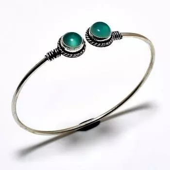 Зеленый оникс, драгоценный камень 925, посеребренный браслет-манжета ручной работы