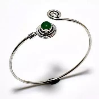 Зеленый оникс, драгоценный камень 925, посеребренный браслет-манжета ручной работы