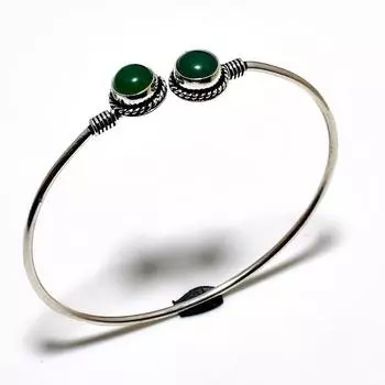 Зеленый оникс, драгоценный камень 925, посеребренный браслет-манжета ручной работы