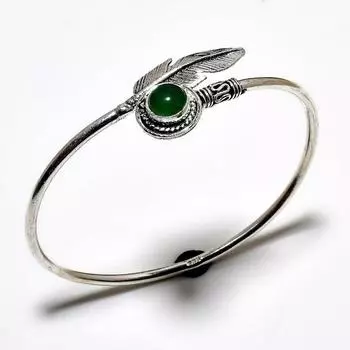 Зеленый оникс, драгоценный камень 925, посеребренный браслет-манжета ручной работы