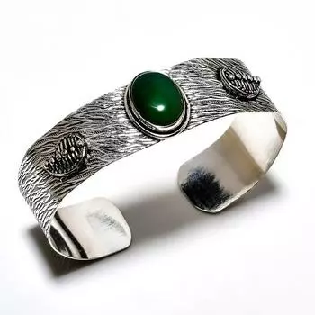 Зеленый оникс, драгоценный камень 925, посеребренный браслет-манжета ручной работы