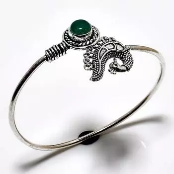 Зеленый оникс, драгоценный камень 925, посеребренный браслет-манжета ручной работы