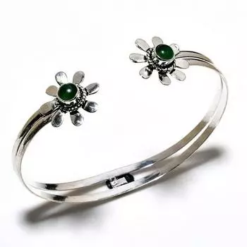 Зеленый оникс, драгоценный камень 925, посеребренный браслет-манжета ручной работы