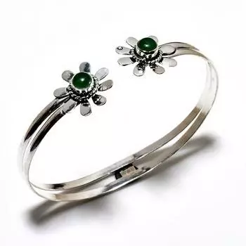 Зеленый оникс, драгоценный камень 925, посеребренный браслет-манжета ручной работы