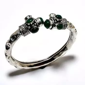 Зеленый оникс, драгоценный камень 925, посеребренный браслет-манжета ручной работы