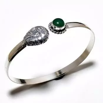Зеленый оникс, драгоценный камень 925, посеребренный браслет-манжета ручной работы