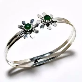 Зеленый оникс, драгоценный камень 925, посеребренный браслет-манжета ручной работы