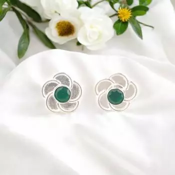 Зеленый Оникс Драгоценный Камень 925 Стерлинговое Серебро Ручная Работа Женские Ювелирные Изделия Серьги 0,5 EE-157-16