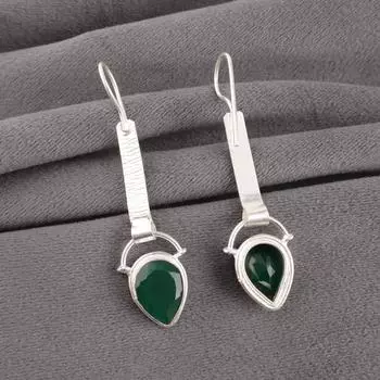 Зеленый Оникс Драгоценный Камень 925 Стерлинговое Серебро Ювелирные Изделия Ручной Работы Модные Серьги 2.3 EE-166-17