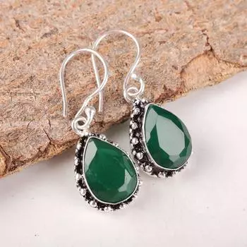 Зеленый Оникс Драгоценный Камень 925 Стерлинговое Серебро Ювелирные Изделия Серьги 1,41 Для Свадебного Подарка EE-97-21