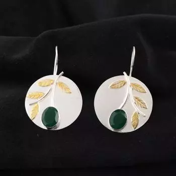 Зеленый Оникс Драгоценный Камень 925 Стерлинговое Серебро Ювелирные Изделия Ручной Работы Серьги 1,73 Для Нее EE-176-21