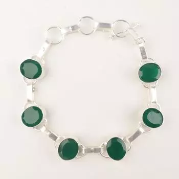 Зеленый Оникс Драгоценный Камень 925 Стерлинговое Серебро Ювелирные Изделия Ручной Работы Браслет 9 Для Свадьбы RB-6-14