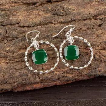 Зеленый оникс драгоценный камень 925 стерлинговое серебро ювелирные изделия серьги 1,60 для свадебного подарка EE-60-13
